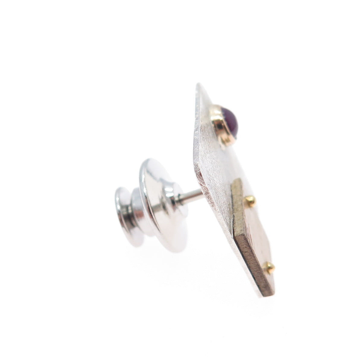 VICTOR ALFARO 14K Gold 925 Sterling Silver Vintage Real Ruby Modernist Lapel Pin