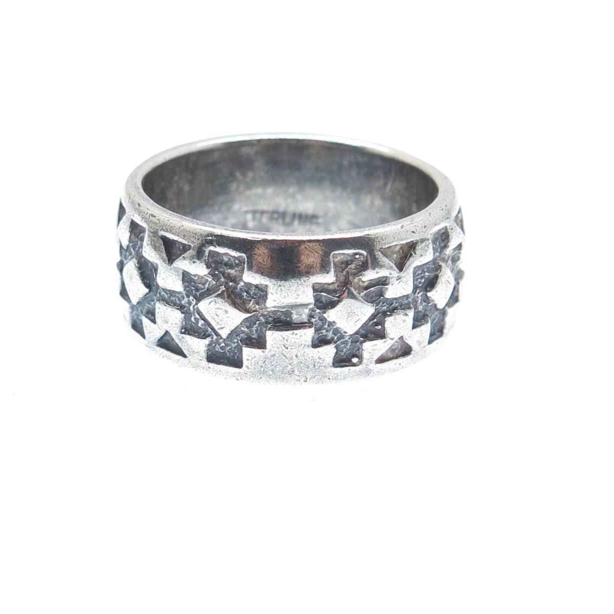 925 Sterling Silver Vintage Cross Oxidized Band Ring Size 7.25