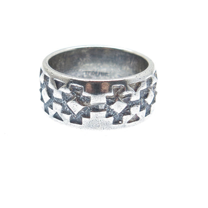 925 Sterling Silver Vintage Cross Oxidized Band Ring Size 7.25