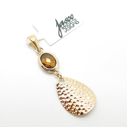925 Sterling Silver Gold Plated Real Citrine Gemstone Hammered Finish Pendant