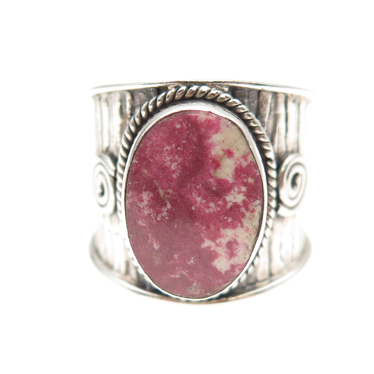 925 Sterling Silver Vintage Real Thulite Spiral Oxidized Ring Size 7.5