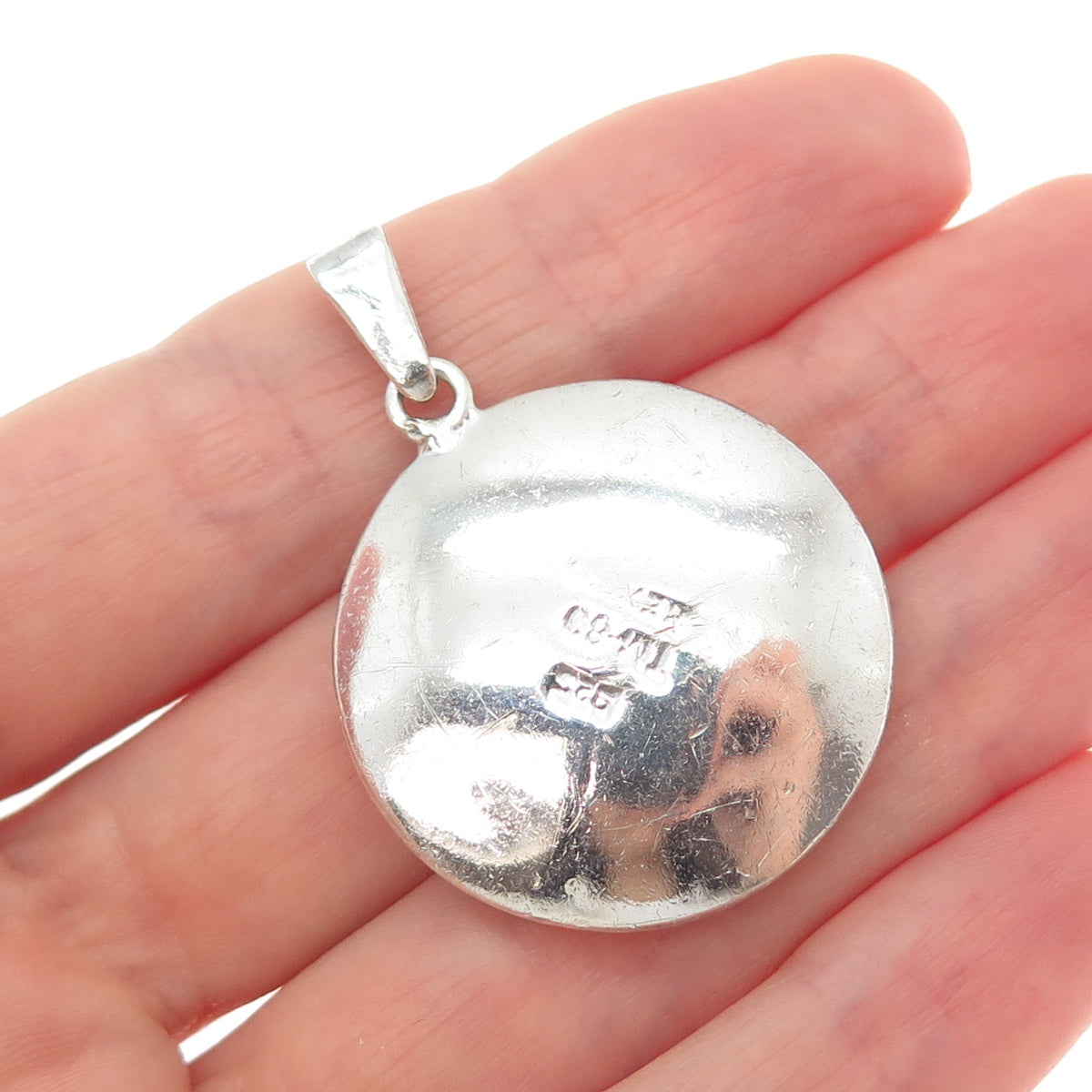 925 Sterling Silver Vintage Mexico Heart Shadow Box Disc Charm Pendant