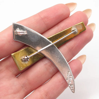 925 Sterling Silver 2-Tone Vintage Mexico Modernist Pin Brooch / Pendant