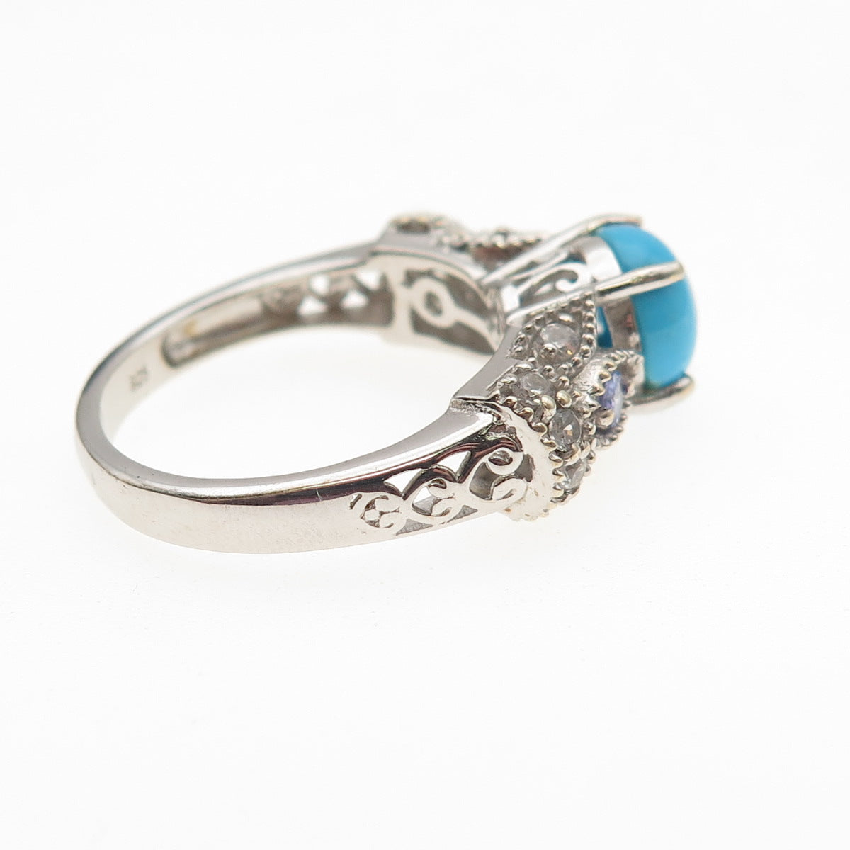 Chuck Clemency 925 Sterling Silver Real Turquoise Tanzanite & Topaz Ring Size 8