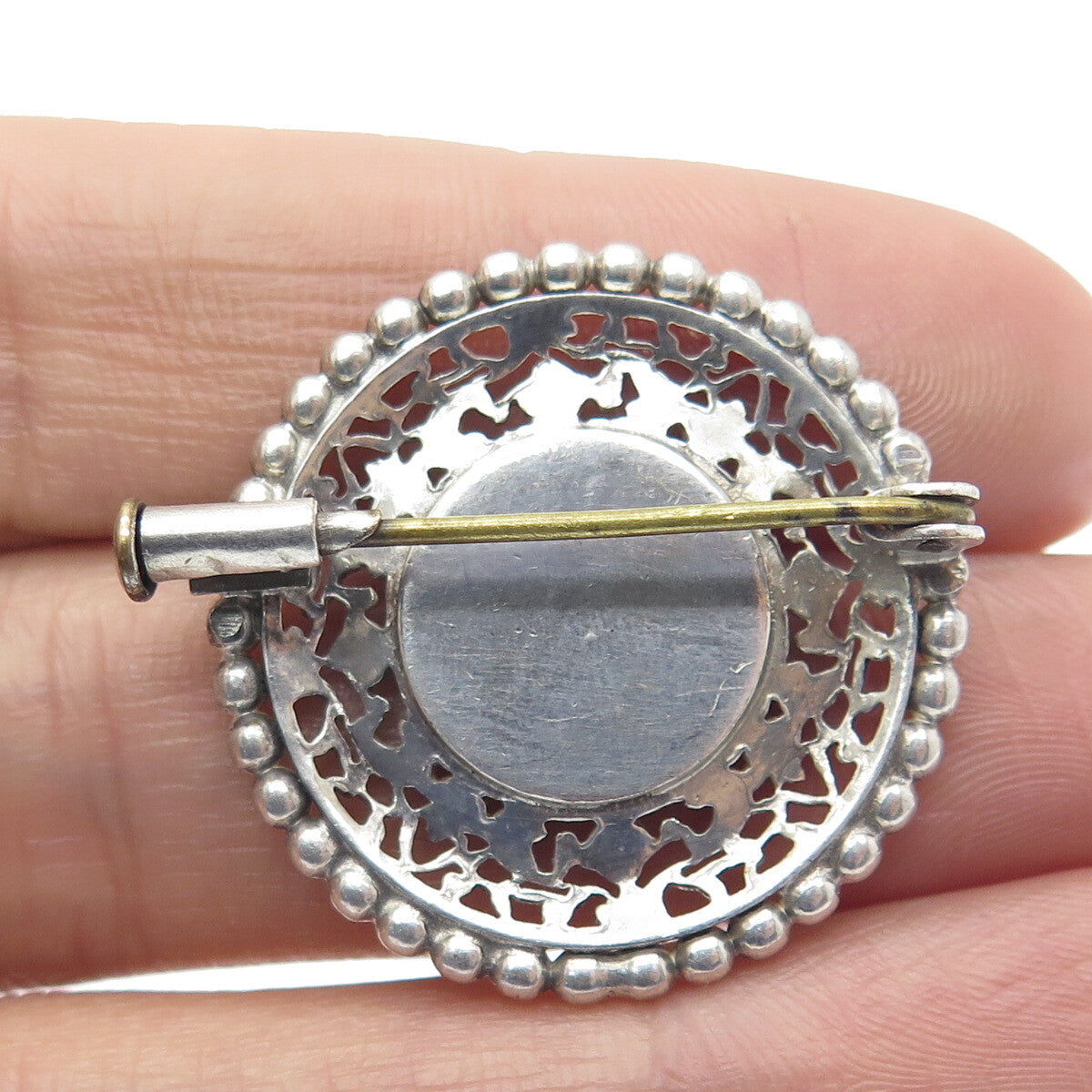 925 Sterling Silver Antique Art Deco Enamel St. Mary Religious Beaded Pin Brooch