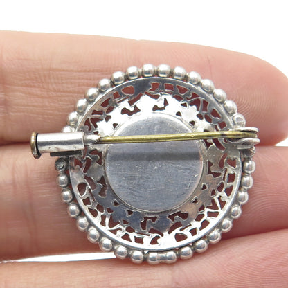 925 Sterling Silver Antique Art Deco Enamel St. Mary Religious Beaded Pin Brooch