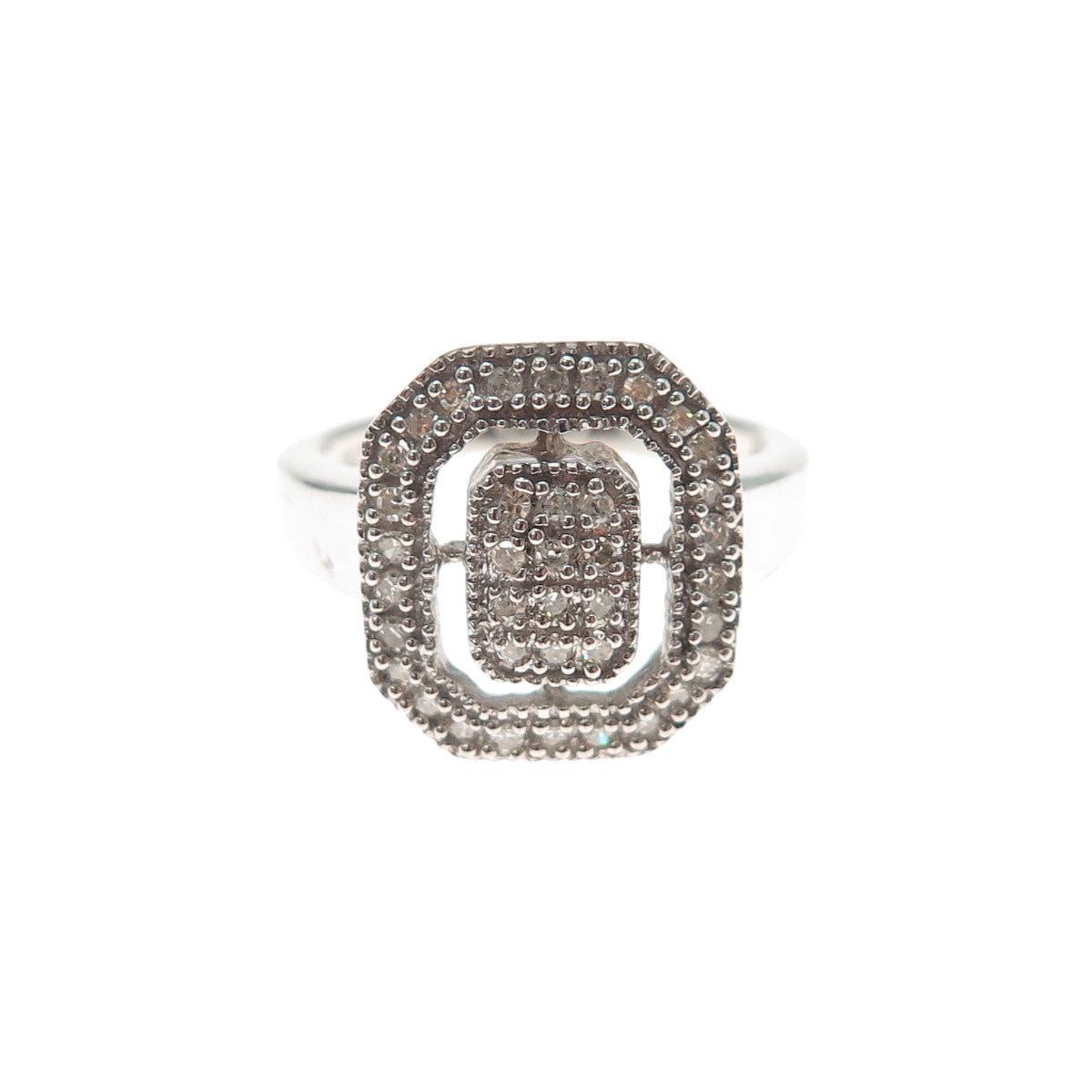 HN HENG NGAI 925 Sterling Silver Real Round-Cut Diamond Ring Size 7.25