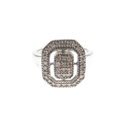 HN HENG NGAI 925 Sterling Silver Real Round-Cut Diamond Ring Size 7.25