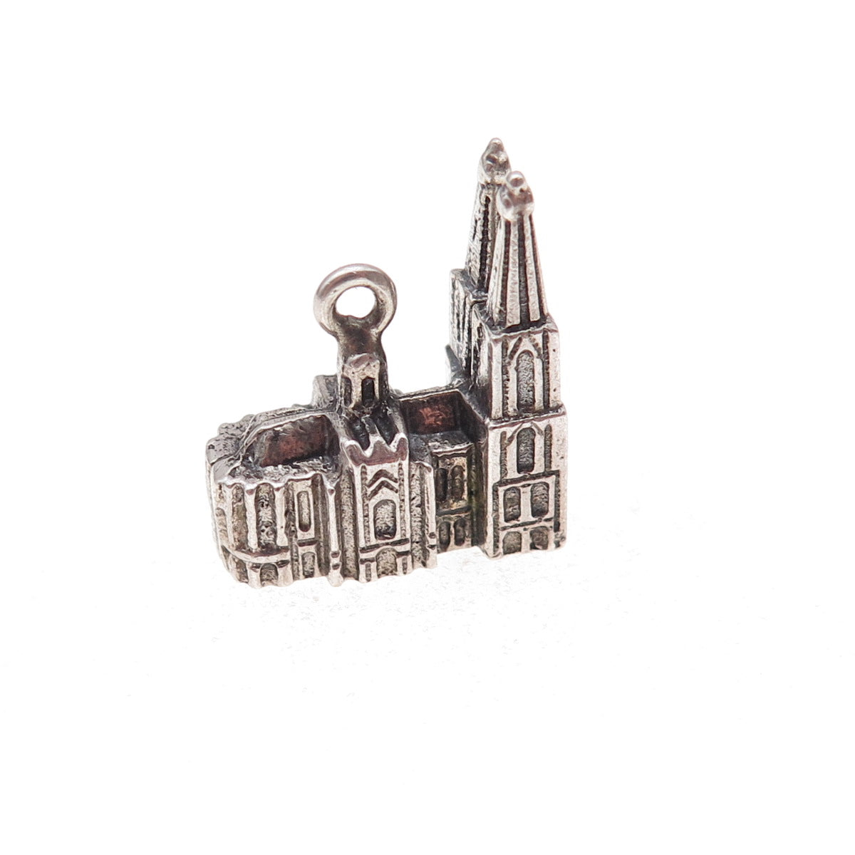 925 Sterling Silver Vintage Cologne Cathedral Oxidized 3D Charm Pendant