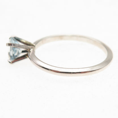925 Sterling Silver Vintage Real Oval-Cut Blue Topaz Ring Size 9