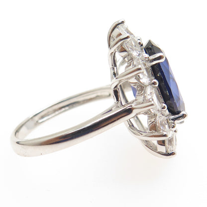 925 Sterling Silver Lab-Created Sapphire & Real White Topaz Ring Size 8.25