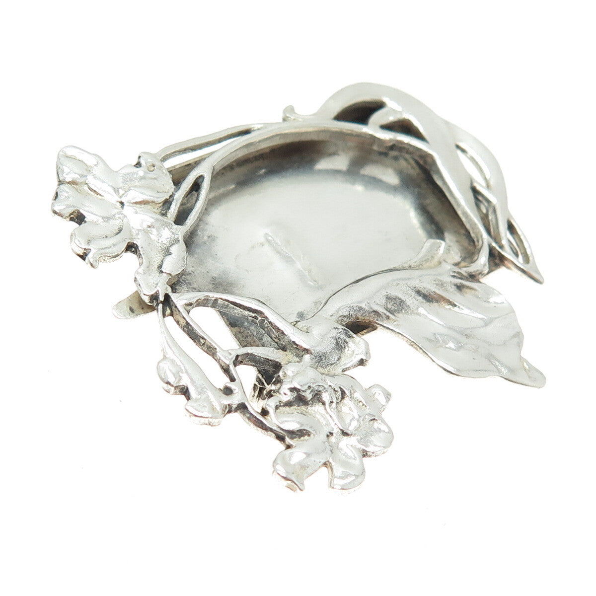925 Sterling Silver Vintage Modernist Floral Muse Picture Frame Pin Brooch