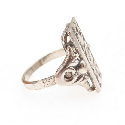 925 Sterling Silver Antique Victorian European Floral Oxidized Ring Size 9.25