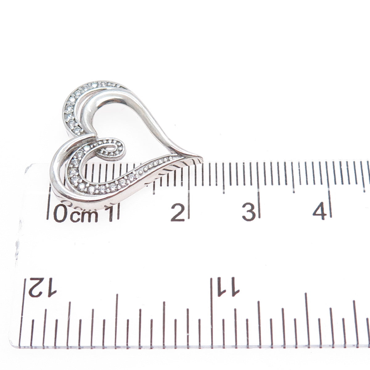 925 Sterling Silver Round-Cut C Z Heart Minimalist Slide Charm Pendant