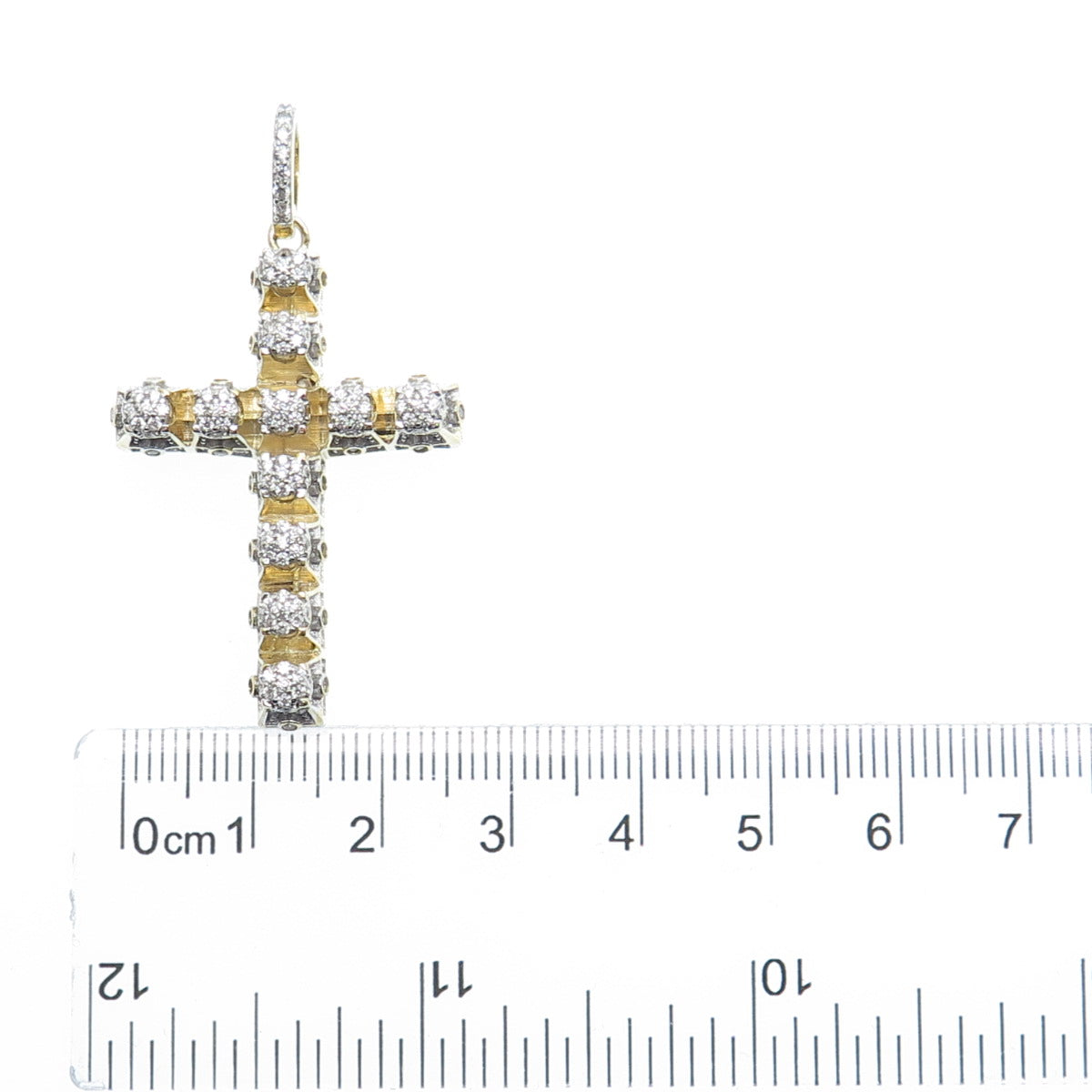 925 Sterling Silver Gold Plated Round-Cut Shaped C Z Cross Pendant