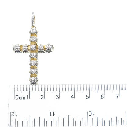925 Sterling Silver Gold Plated Round-Cut Shaped C Z Cross Pendant