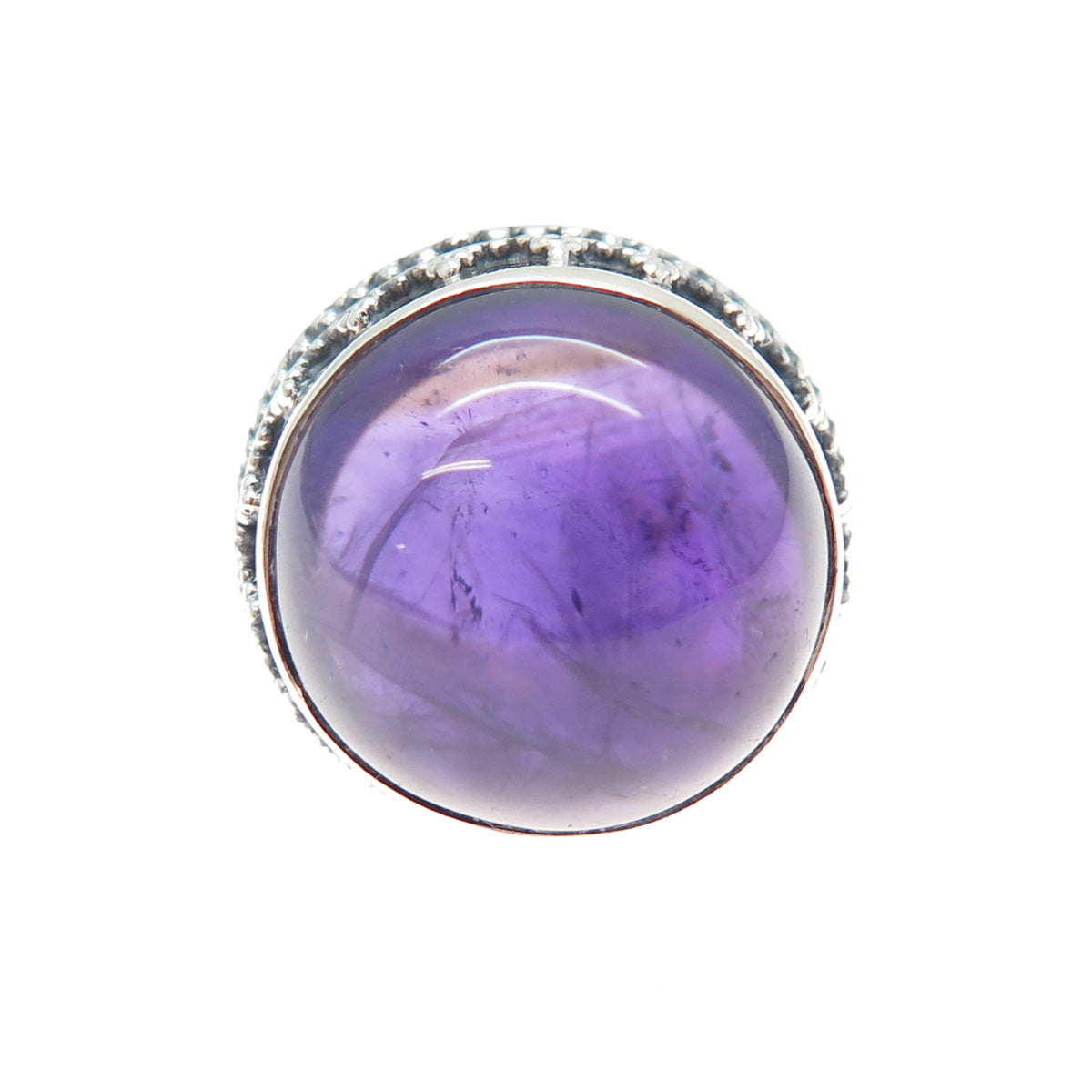 925 Sterling Silver Vintage Real Amethyst Granulated Ring Size 7.75