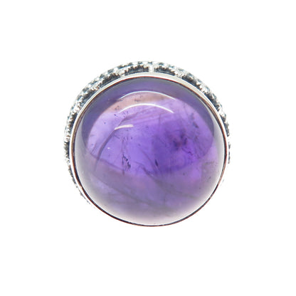 925 Sterling Silver Vintage Real Amethyst Granulated Ring Size 7.75