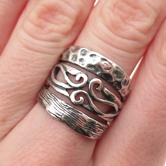 Or Paz PZ 925 Sterling Silver Vintage Israel Modernist Oxidized Ring Size 7.25