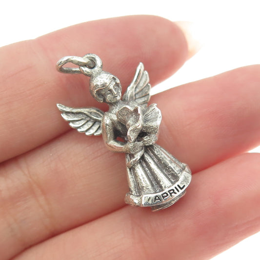 CREED 925 Sterling Silver Antique Art Deco "April' Angel Charm Pendant