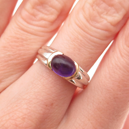 Tiffany & Co. 925 Sterling Silver 18K Gold Vintage Real Amethyst Ring Size 6.75