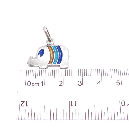 925 Sterling Silver Vintage Italy Enamel Modernist Elephant Charm Pendant