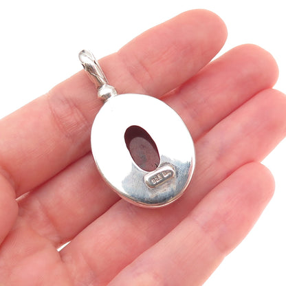 Suarti Bali 925 Sterling Silver Vintage Real Amber Oxidized Charm Pendant