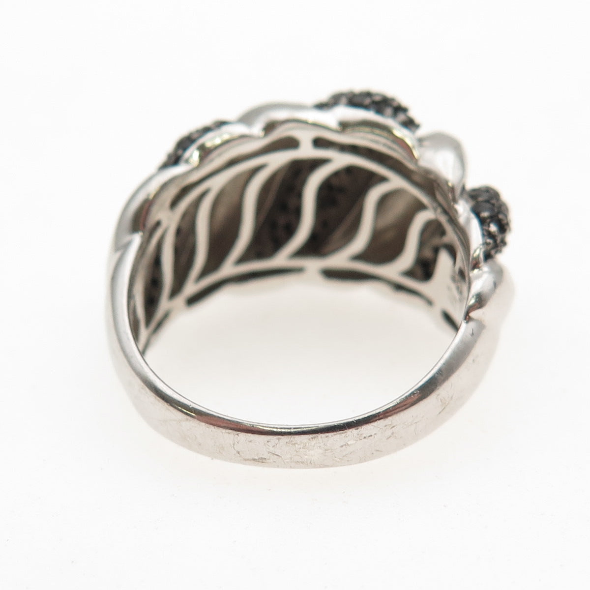 Milor 925 Sterling Silver Italy Real Black Spinel Cocoon Ring Size 9.25