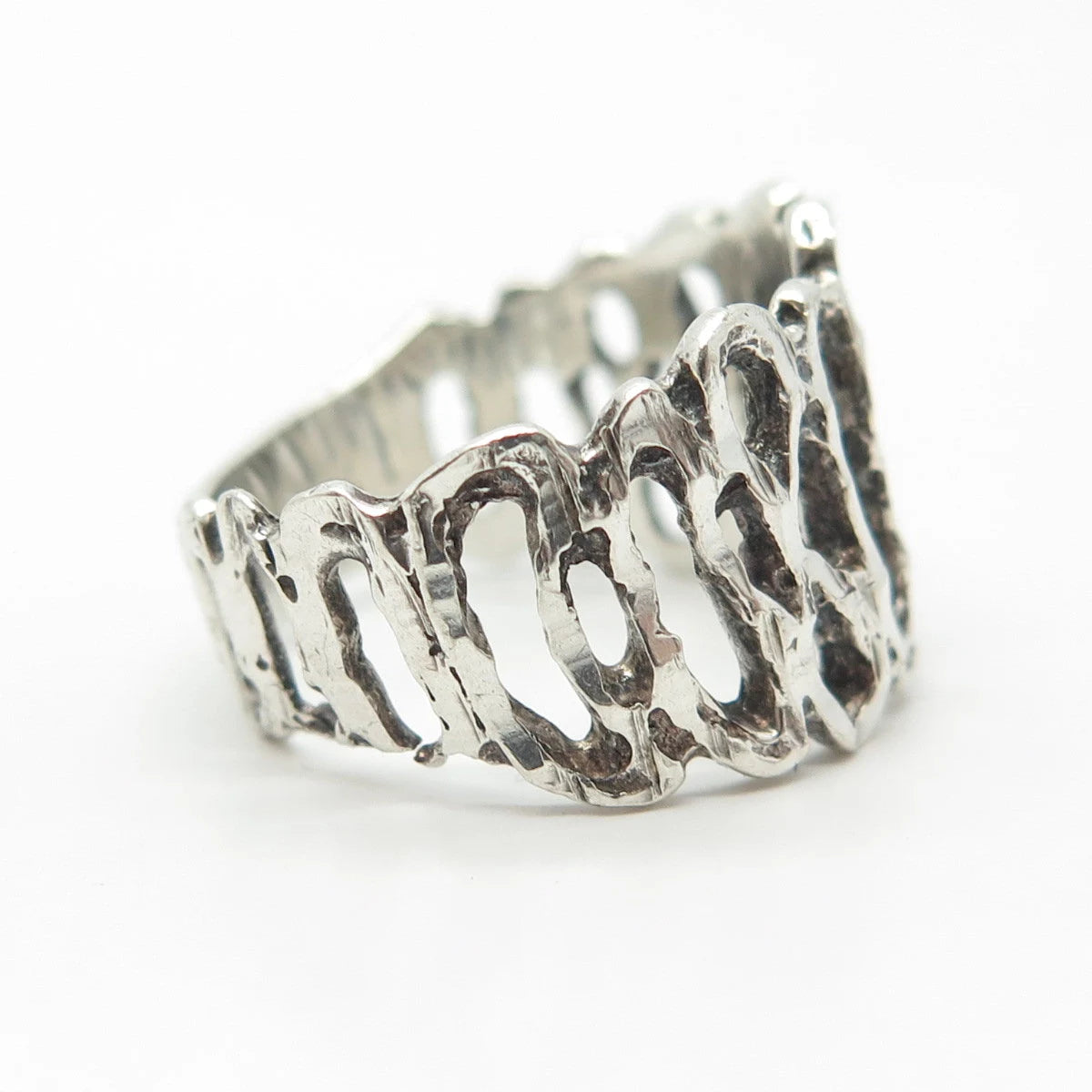 925 Sterling Silver Vintage Minos Mexico Open Bark of Tree Ring Size 7