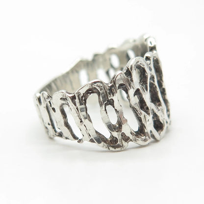 925 Sterling Silver Vintage Minos Mexico Open Bark of Tree Ring Size 7