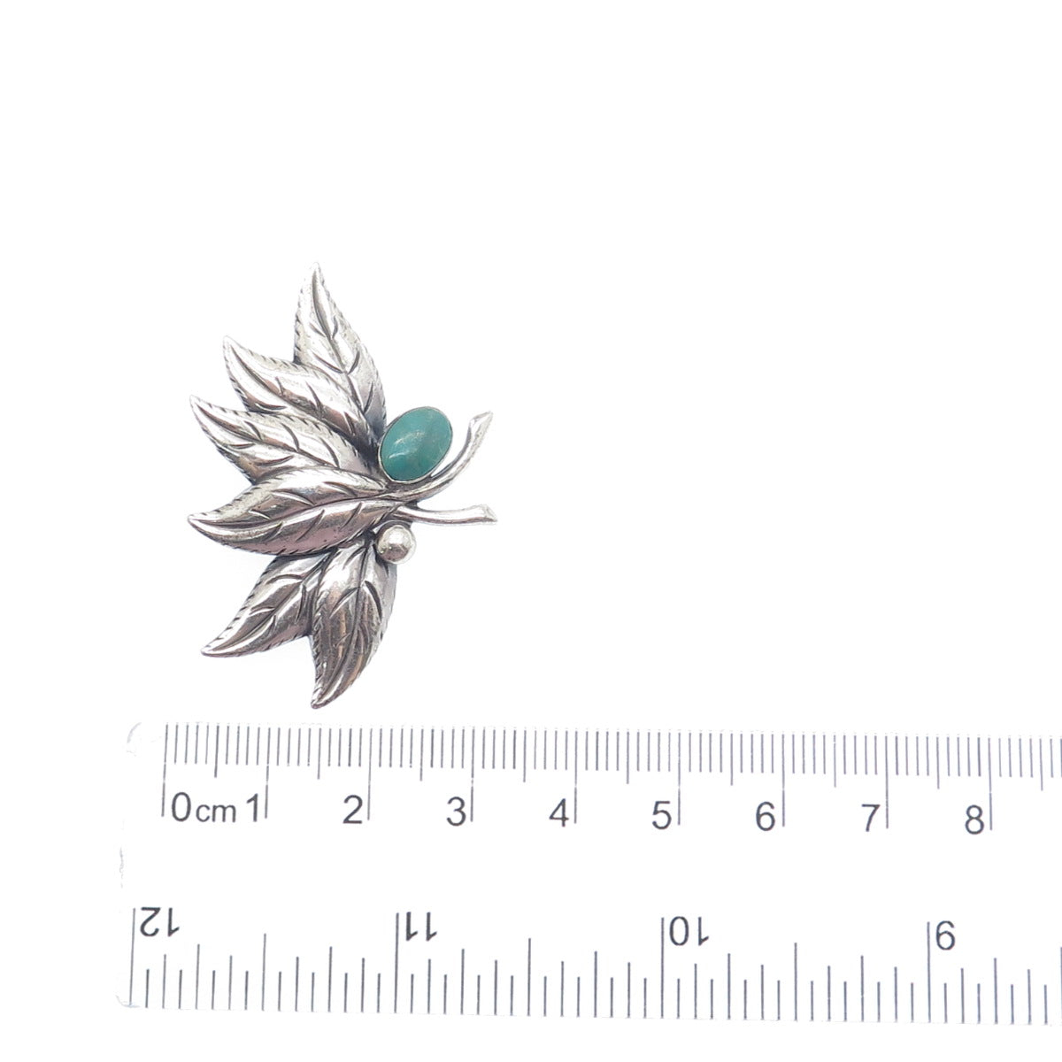 925 Sterling Silver Vintage Real Kingman Turquoise Floral Leaf Oxidized Brooch