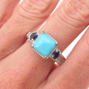 Chuck Clemency 925 Sterling Silver Real Turquoise Tanzanite & Topaz Ring Size 8
