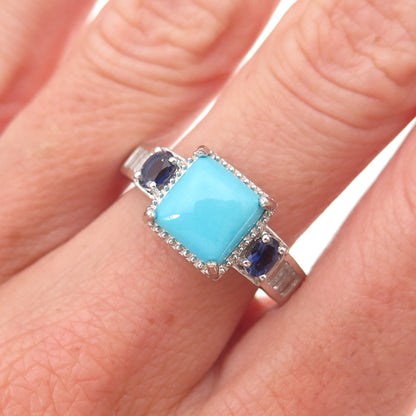 Chuck Clemency 925 Sterling Silver Real Turquoise Tanzanite & Topaz Ring Size 8
