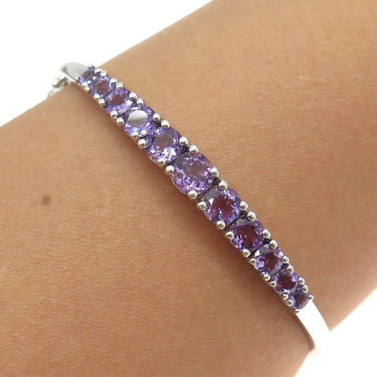 KN Kajal Naina 925 Sterling Silver Real Round-Cut Amethyst Bangle Bracelet 7.25"