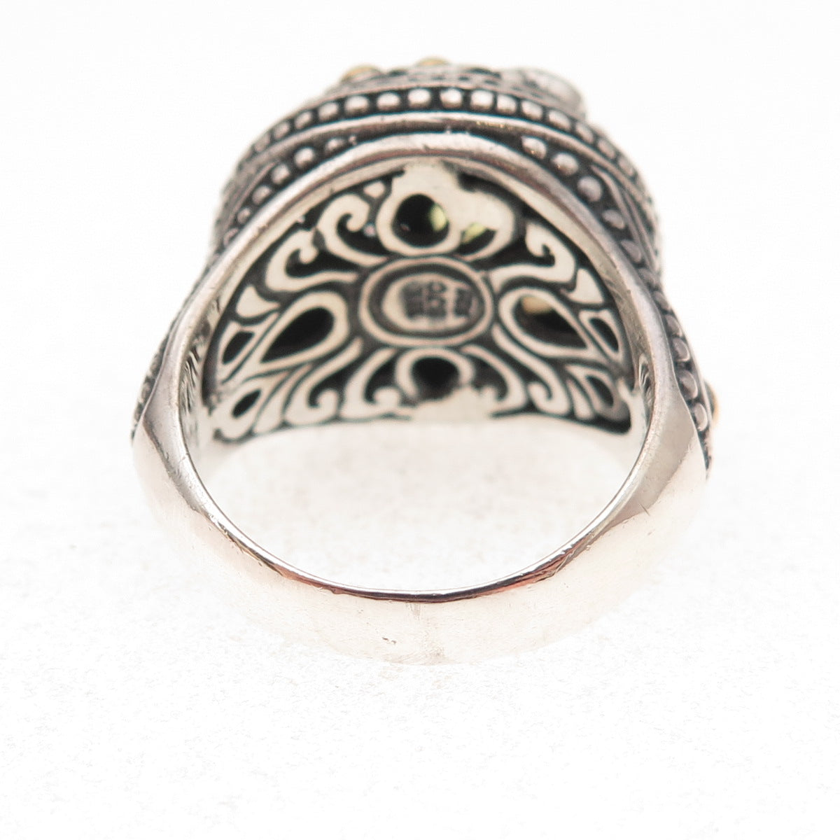 Samuel Benham 925 Sterling Silver 18K Gold Vintage Real Multi-Gem Ring Size 9