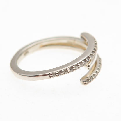 925 Sterling Silver Real Round-Cut Diamond Bypass Adjustable Ring Size 7.25