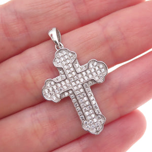 925 Sterling Silver Round-Cut C Z Cross Charm Pendant