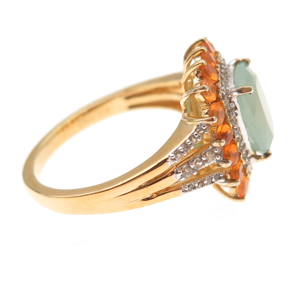 D'Joy Sterling Silver Gold Plated Real Aquamarine Citrine & Topaz Ring Size 8.25