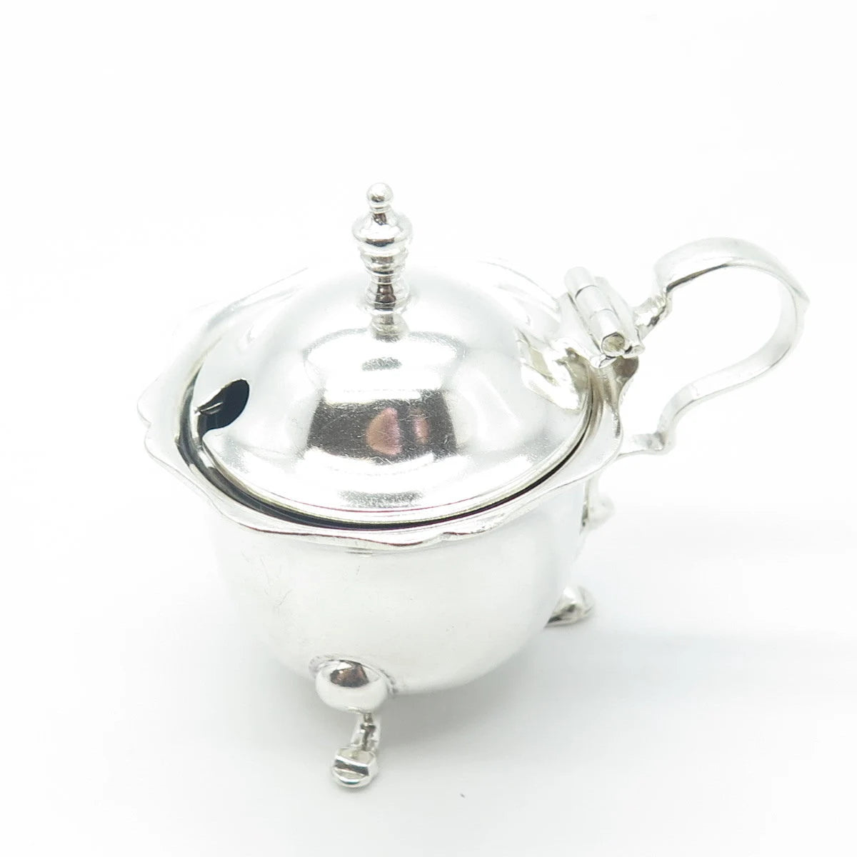 925 Sterling Silver & Glass Antique 1921 E S Barnsley Birmingham Mustard Pot
