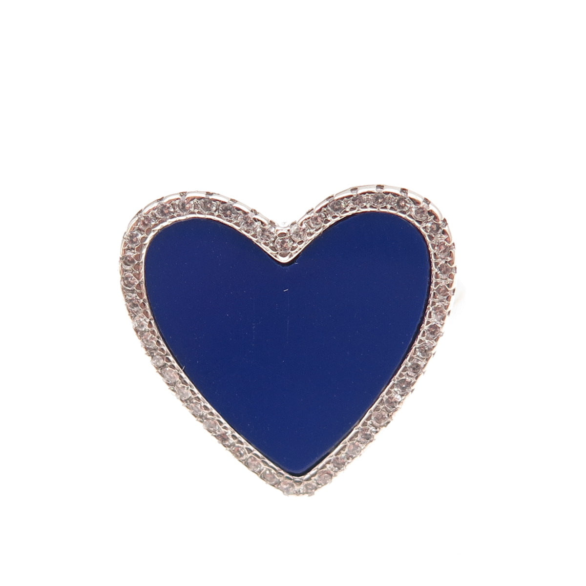 925 Sterling Silver Real Lapis & C Z Heart Ring Size 6.25