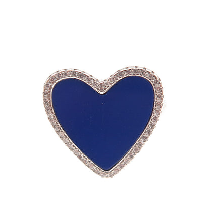 925 Sterling Silver Real Lapis & C Z Heart Ring Size 6.25