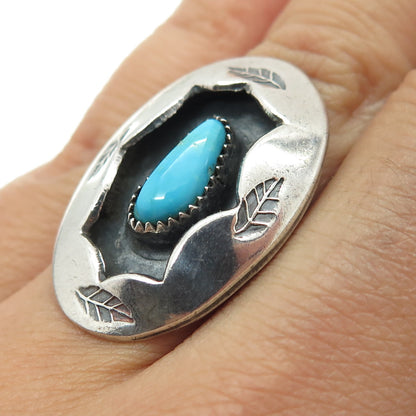 Old Pawn 925 Sterling Silver Sleeping Beauty Turquoise Shadow Box Ring Size 7