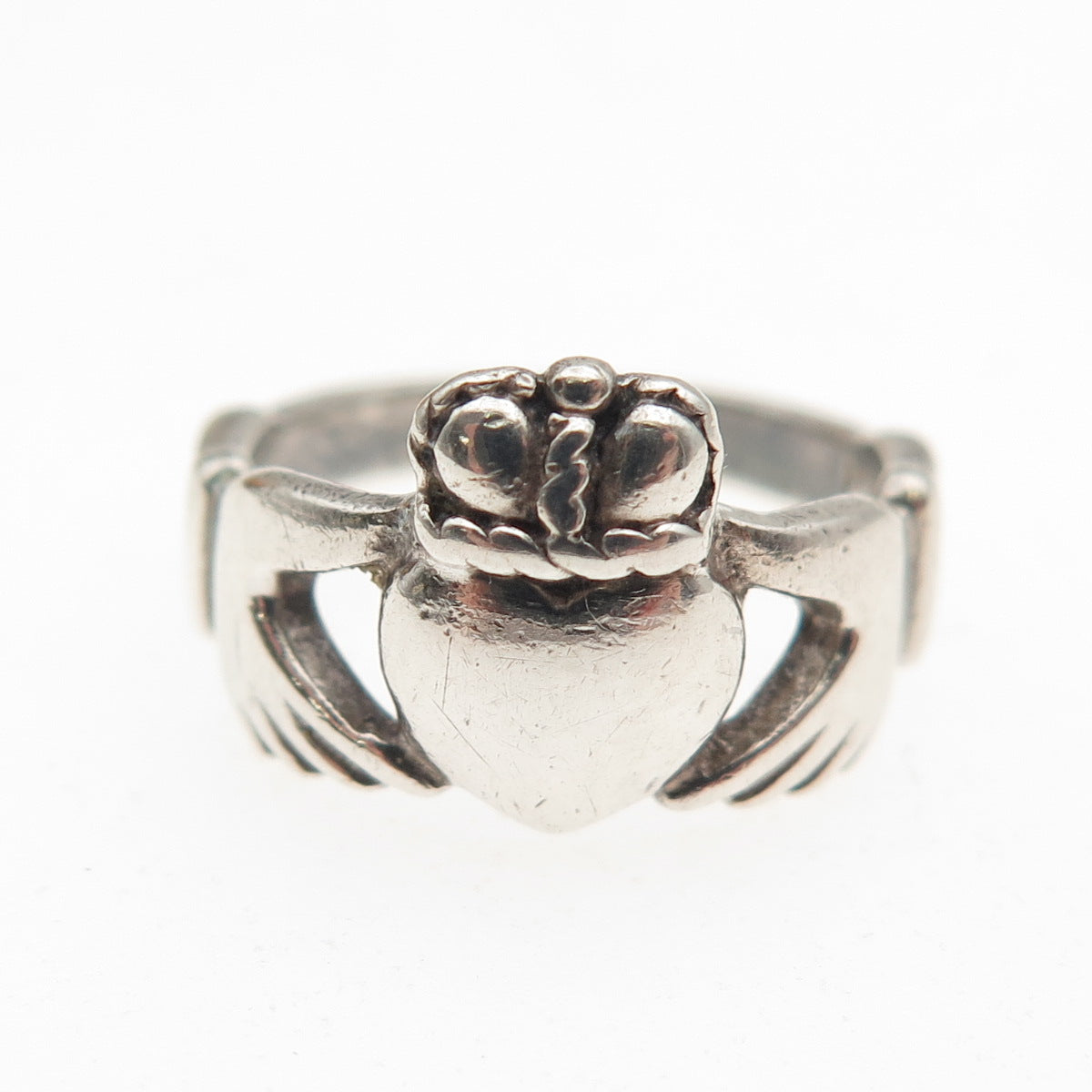 PSCL Peter Stone 925 Sterling Silver Vintage Irish Claddagh Oxidized Ring Size 4