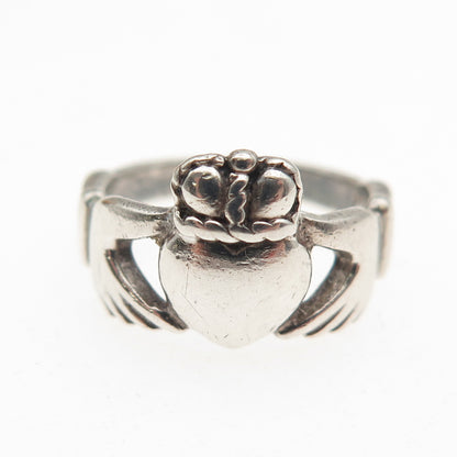 PSCL Peter Stone 925 Sterling Silver Vintage Irish Claddagh Oxidized Ring Size 4