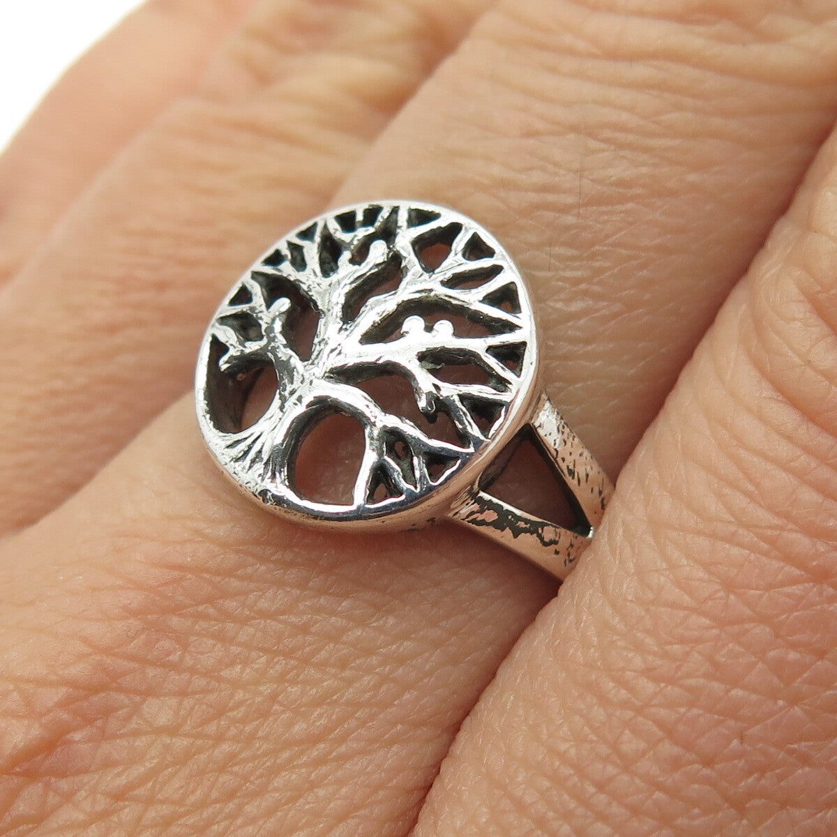 925 Sterling Silver Vintage Tree of Life Ring Size 8.75