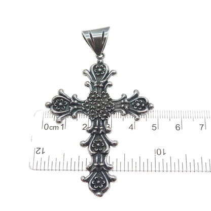 925 Sterling Silver Vintage Mexico Flower Cross Oxidized Charm Pendant