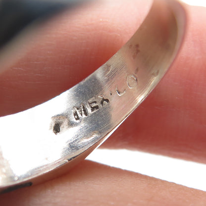 925 Sterling Silver Vintage Mexico Real Turquoise Inlay Ring Size 6.75