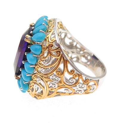 Michael Valitutti Gems En Vogue 925 Sterling Amethyst & Turquoise Ring Size 8.25