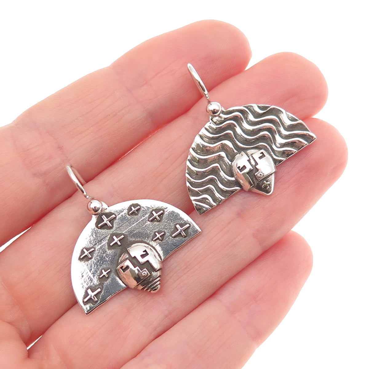 Joe Cajero 925 Sterling Silver Vintage Nurtured By Prayer Dangle Earrings