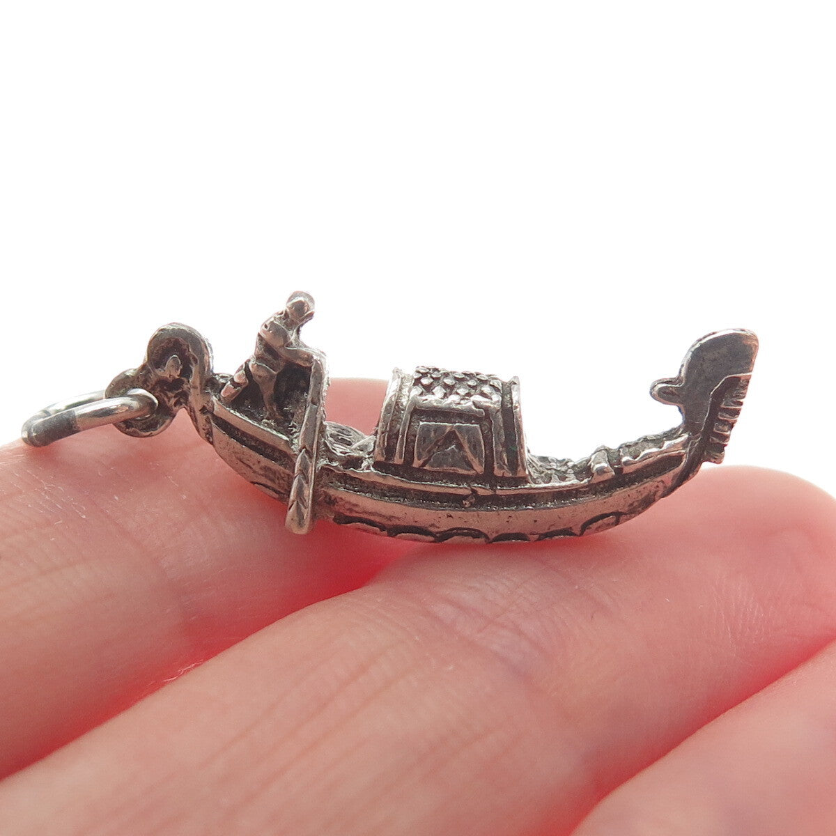800 Silver Vintage Gondola Boat Minimalist Oxidized Charm Pendant
